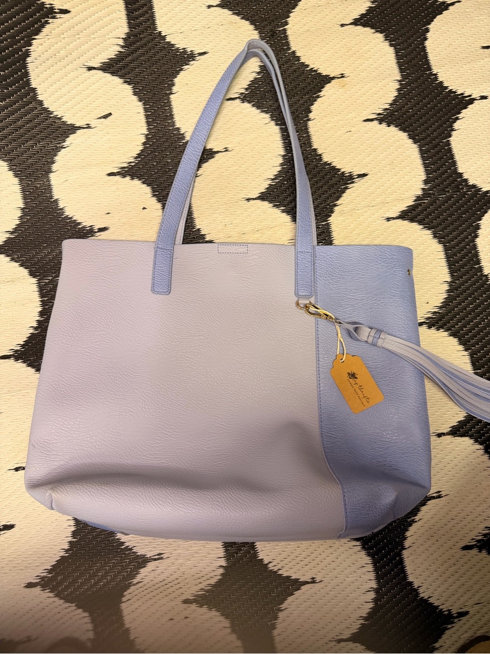 Lavender/Periwinkle Faux Leather Tote Bag Large Shoulder Purse w/ Tassel